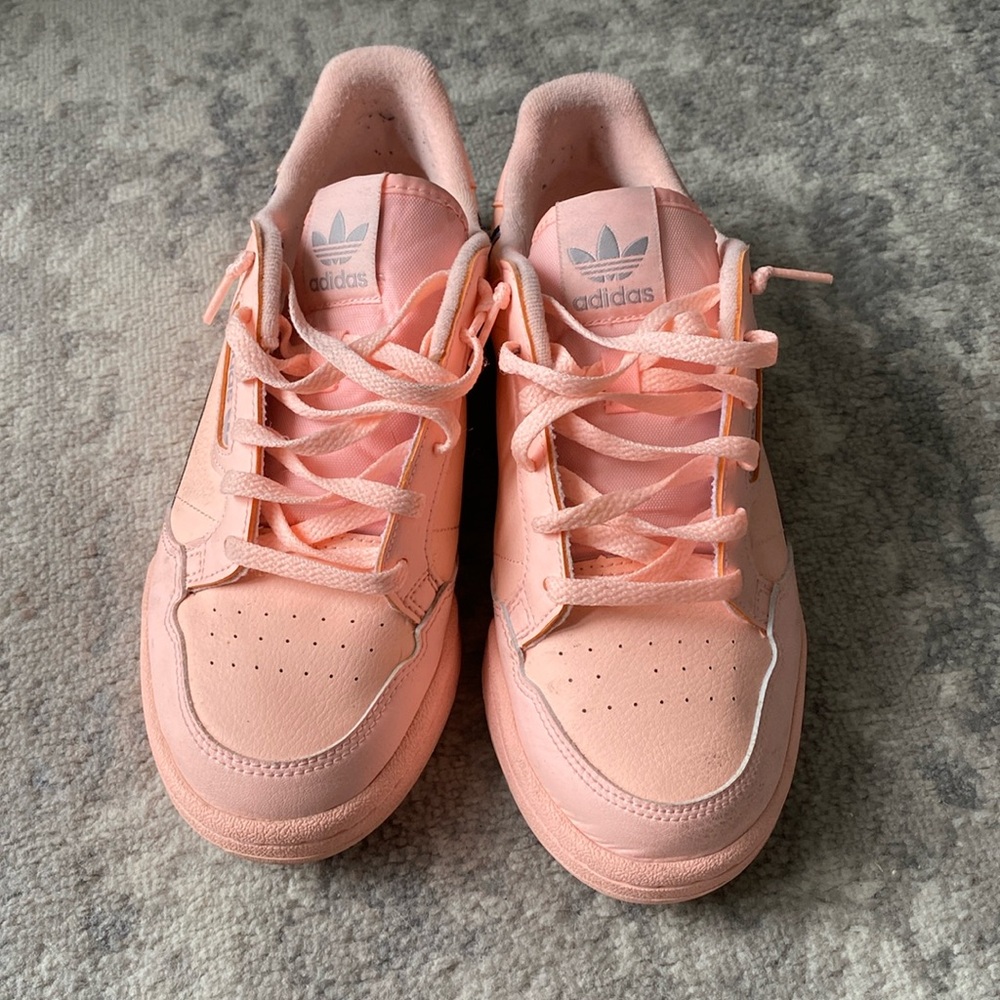 Adidas peachy salmon colored sneakers
